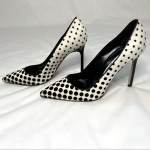 Manolo Blahnik Black and White Polka Dot Heels